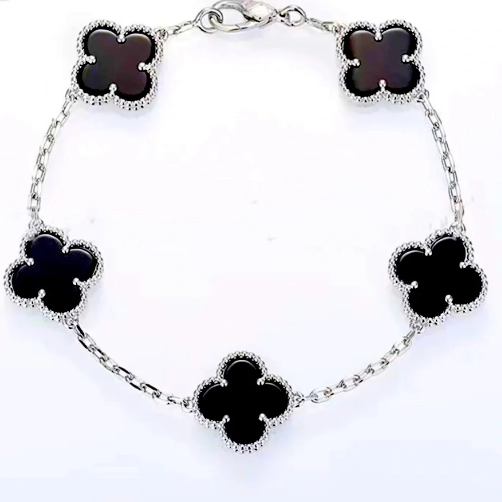 Black Onyx 5 Quatrefoil Clover Motif Bracelet